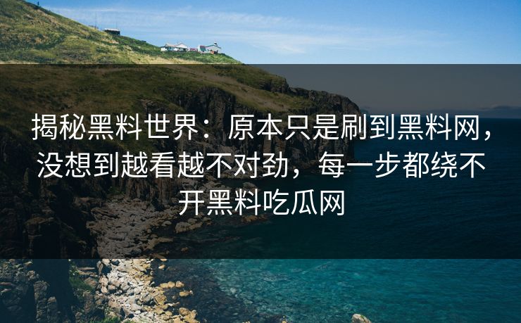揭秘黑料世界：原本只是刷到黑料网，没想到越看越不对劲，每一步都绕不开黑料吃瓜网
